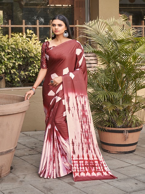 Maroon Casual Wear Printed Satin Silk Saree